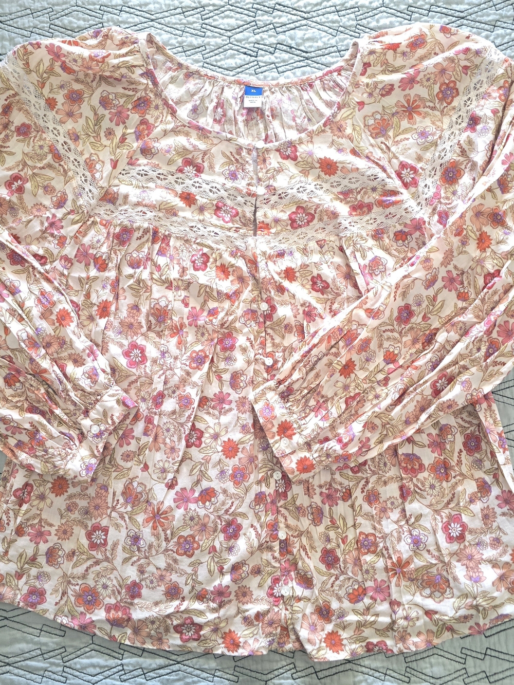 Old Navy Floral Peasant Blouse - Pink & Cream